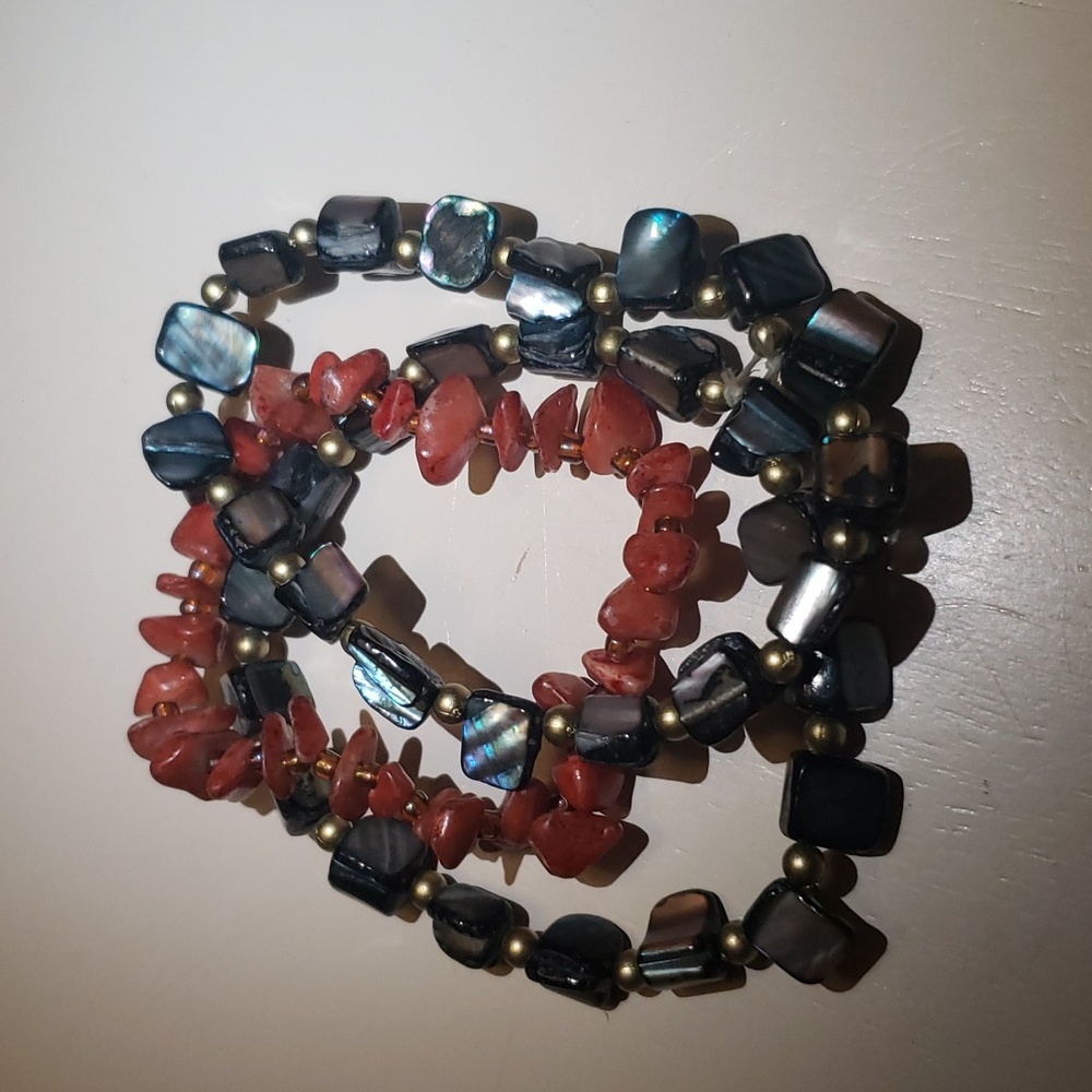 Set of 3 Stone Beaded Bracelets